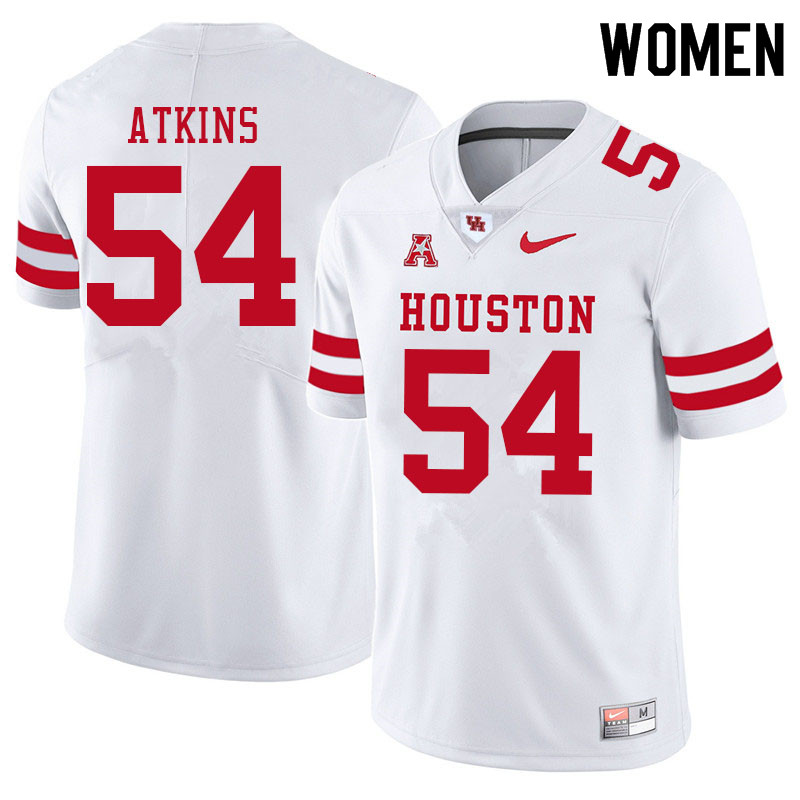 Women #54 Joshua Atkins Houston Cougars College Football Jerseys Sale-White - Click Image to Close